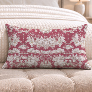 Cojín Lumbar Elegante vintage rojo lago toile de jouy
