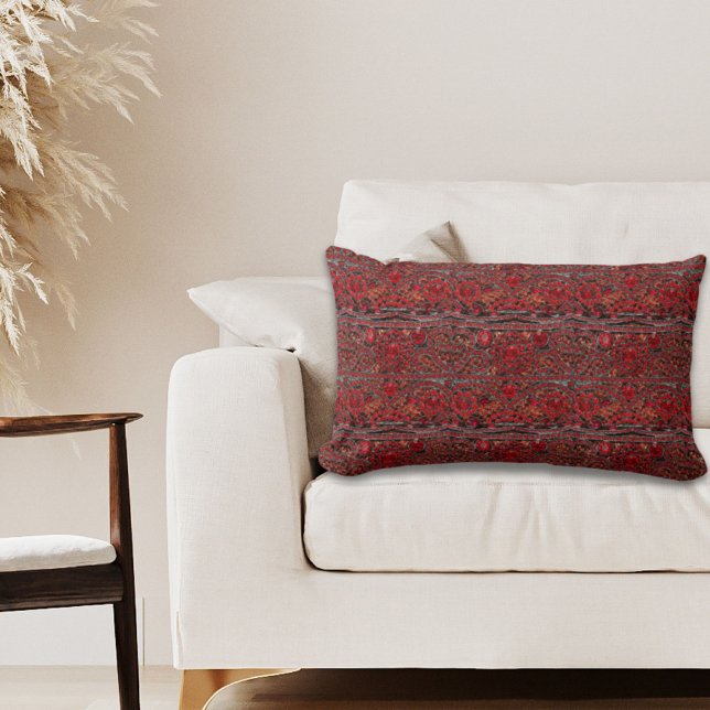 Cojín Lumbar elegante y sofisticado rubí de oro rojo burgundy (elegant sophisticated gold ruby red burgundy lumbar pillow)