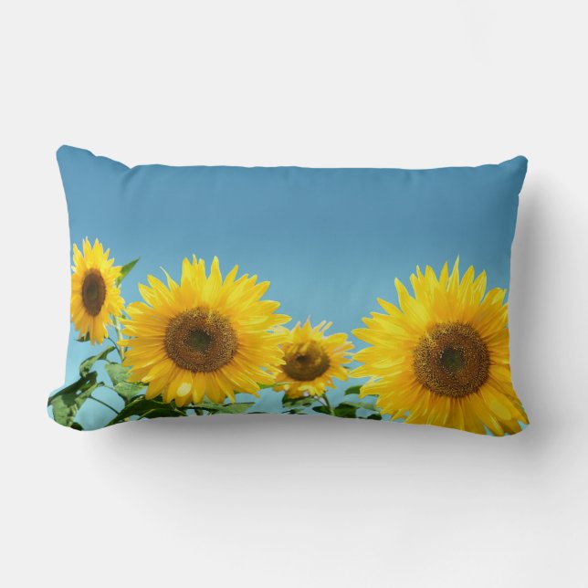 Cojín Lumbar Elegantes girasoles en tonos azules (Anverso)