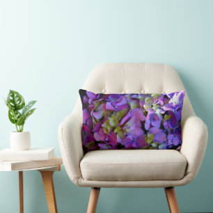 Cojín Lumbar Elegantes hortensias florales magenta rosa púrpura