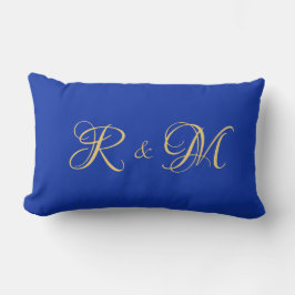 Cojín Lumbar Elegantes Iniciales de Pareja Sólidas de Azul Real