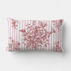 Cojín Lumbar Elegantes rayas de flores rosadas vintage