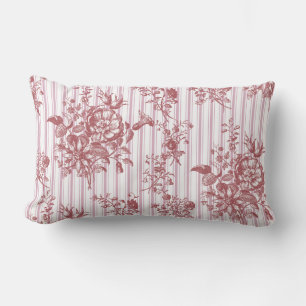 Cojín Lumbar Elegantes rayas de ticking florales rosadas vintag