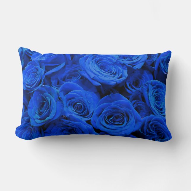 Cojín Lumbar Elegantes rosas azules flores azules florales azul (Anverso)