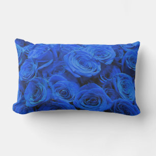 Cojín Lumbar Elegantes rosas azules flores azules florales azul