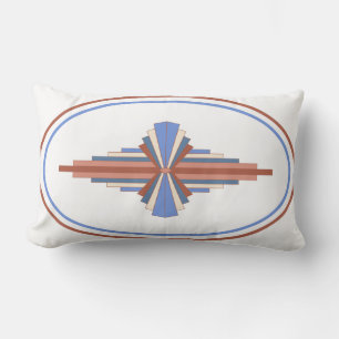 Cojín Lumbar Elementos Art Decó en oro y azul rosa