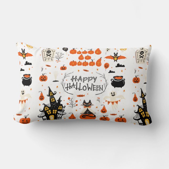 Cojín Lumbar Elementos de diseño de Halloween. Clases de Hallow (Anverso)