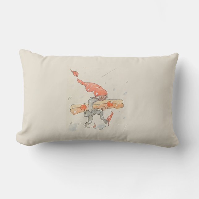Cojín Lumbar Elf con regalo de Navidad, viejo ilustracion (Anverso)