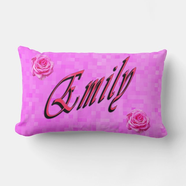 Cojín Lumbar Emily, Nombre, Logo, Sobre Mosaico Rosa (Anverso)