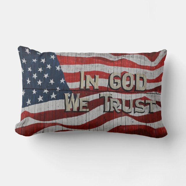 Cojín Lumbar En Dios confiamos en la bandera norteamericana de  (Anverso)