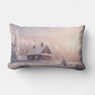 Cojín Lumbar Encantadora cabaña de madera cubierta de nieve en 
