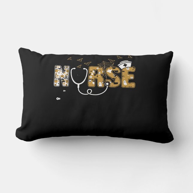 Cojín Lumbar Enfermera regalo de Halloween con batuta de calaba (Anverso)