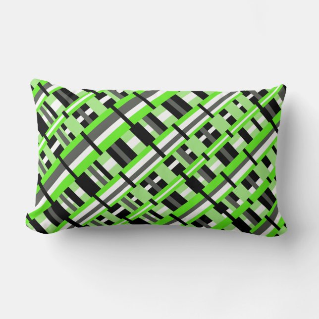 Cojín Lumbar Envasado en verde limón, negro y gris diagonal (Anverso)