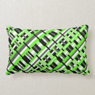 Cojín Lumbar Envasado en verde limón, negro y gris diagonal
