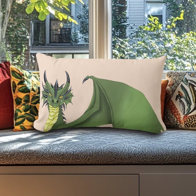 Cojín Lumbar Envase de retrato de dragón verde (Subido por el creador)