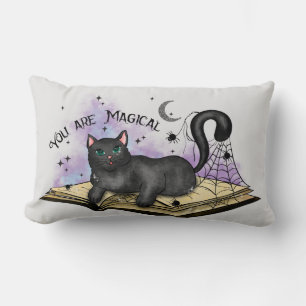 Cojín Lumbar Eres Magnífico -Mistical Black Cat & Vintage Book