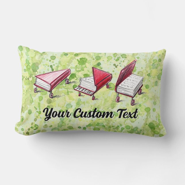 Cojín Lumbar Escape Bookish: Diseño Piano En Verde Pálido Y Lim (Anverso)