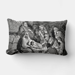 Cojín Lumbar Escena de la Natividad de Navidades ilustrados
