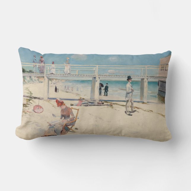 Cojín Lumbar Escena de playa (vacaciones en Mentone) (Arte aust (Anverso)