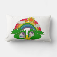 Escena rural personalizado con arcoiris y casa de
