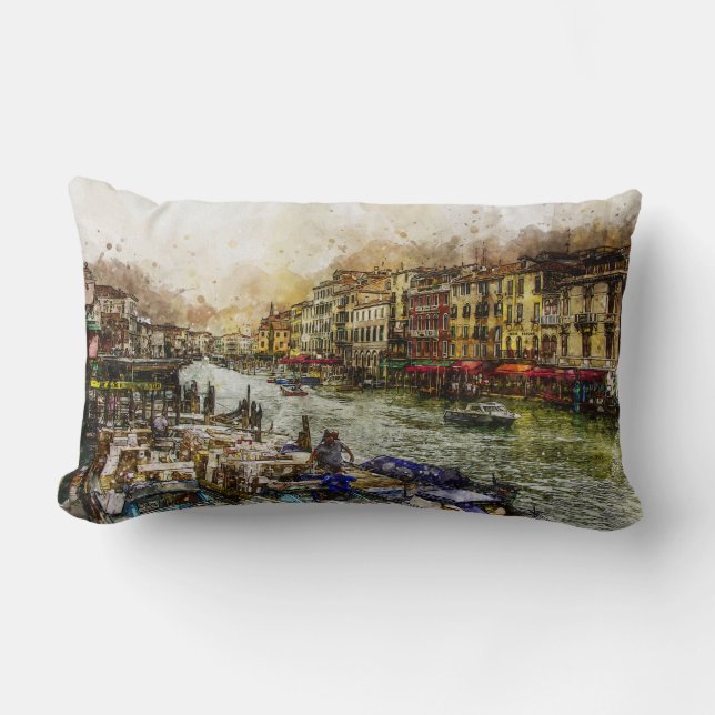 Cojín Lumbar Escenario del Canal de Venecia (Anverso)