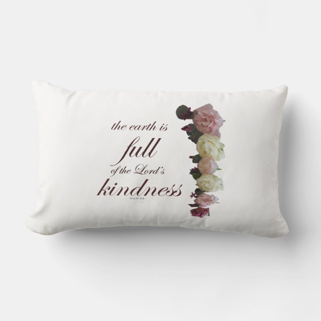 Cojín Lumbar Escritura, salmo 33, rosas blancas y rosas rosas (Anverso)