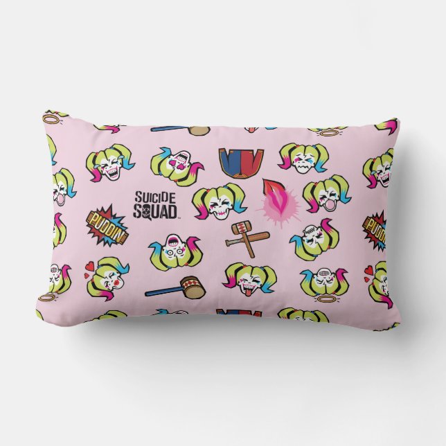 Cojín Lumbar Escuadrón suicida | Patrón de Emoji Harley Quinn (Anverso)