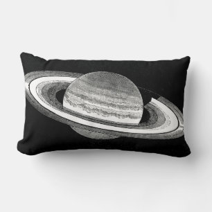 Cojín Lumbar Espacio de planeta monocromo inspirado en el retro