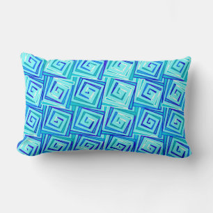 Cojín Lumbar Espirales cuadradas modernas de medio siglo - aqua