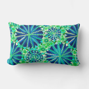 Cojín Lumbar Estampa tribal de mandala, azul cobalto y verde
