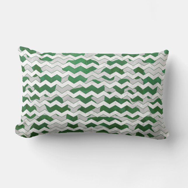 Cojín Lumbar Estampado Chevron de Vaca Verde y Blanco (Anverso)