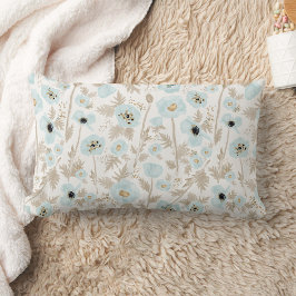 Cojín Lumbar Estampado de amapolas de acuarela azul claro y bei