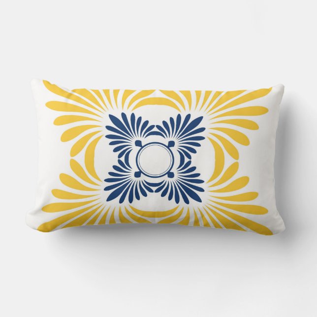 Cojín Lumbar Estampado de flores azul amarillo simple (Anverso)