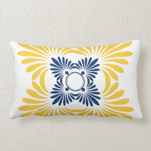 Cojín Lumbar Estampado de flores azul amarillo simple