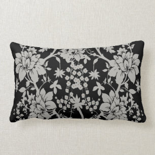 Cojín Lumbar Estampado de flores negro y de plata del polvo