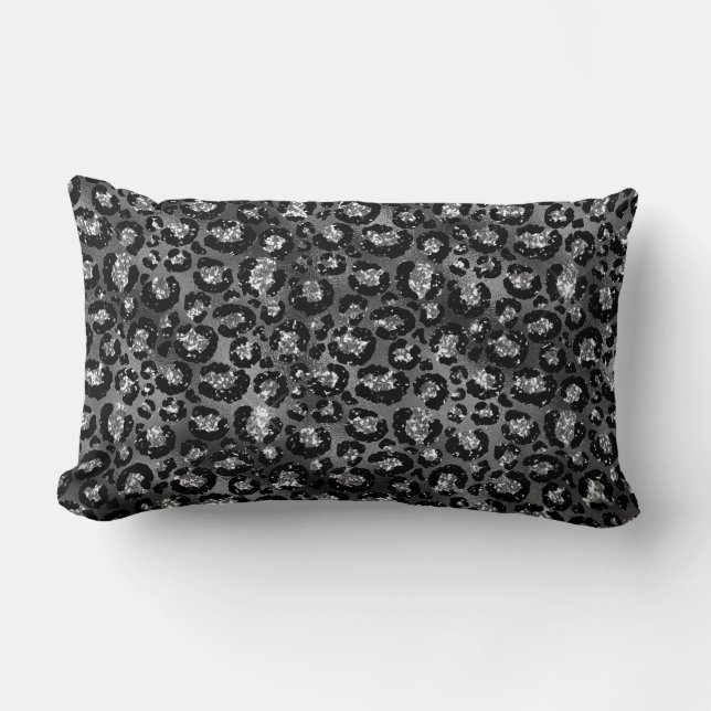 Cojín Lumbar Estampado de leopardo negro y gris plateado (Anverso)