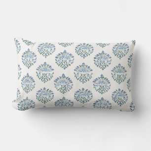 Cojín Lumbar Estampado de medallón de mano en azul y marfil