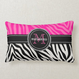 Cojín Lumbar Estampado de zebra rosado negro femenino moderno