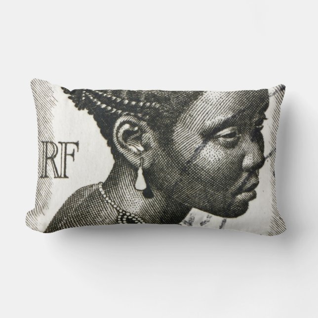 Cojín Lumbar Estampilla de mujer francesa africana (Anverso)