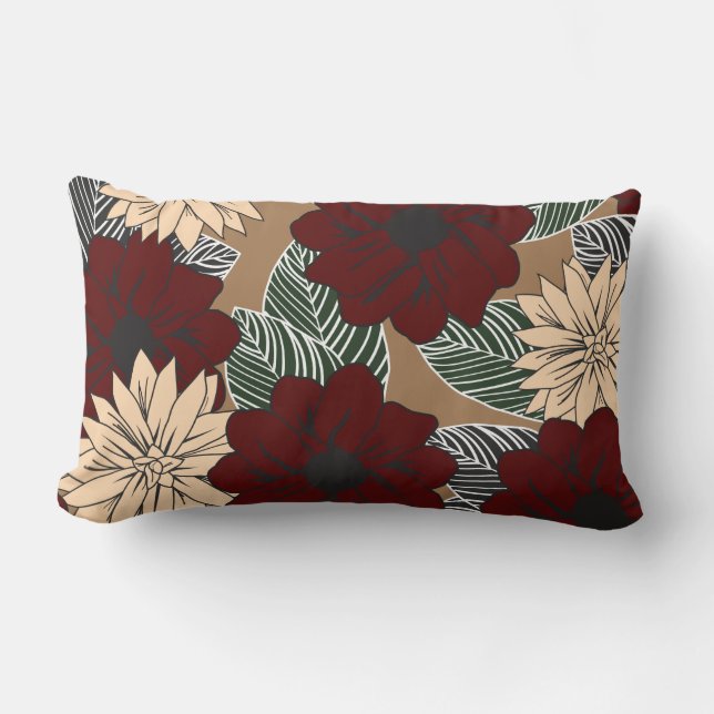 Cojín Lumbar Estilo moderno Flores rojas negritas de Tan (Anverso)