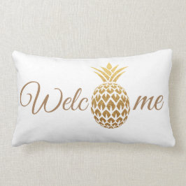 Cojín Lumbar Estilo moderno piña dorada blanca bienvenida