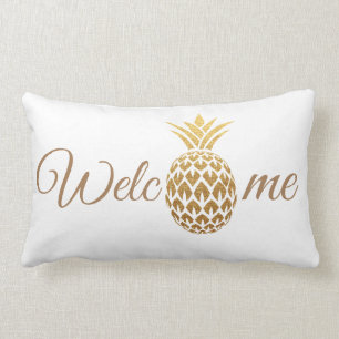 Cojín Lumbar Estilo moderno piña dorada blanca bienvenida