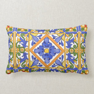 Cojín Lumbar Estilo siciliano, majólica, verano, patrón colorid