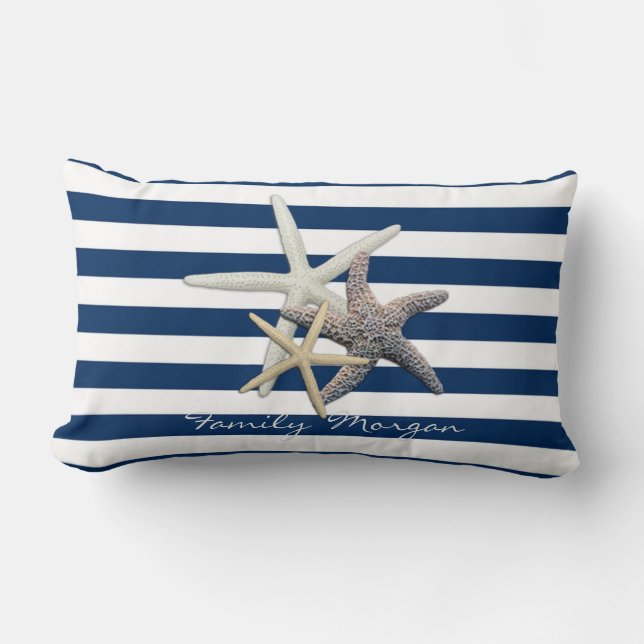 Cojín Lumbar Estrella de mar adorable, rayas azul marino-person (Anverso)