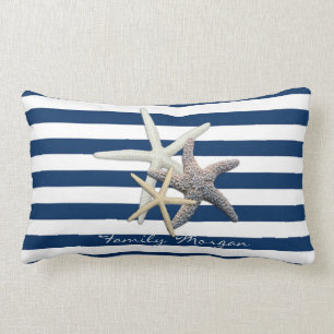 Cojín Lumbar Estrella de mar adorable, rayas azul marino-person