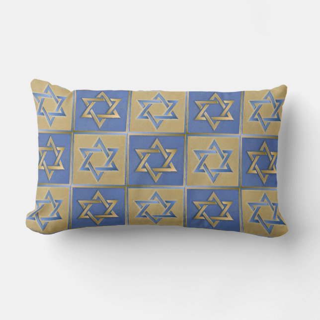 Cojín Lumbar Estrella Judaica De David Metalizado Gold Blue Pil (Anverso)