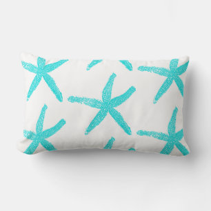 Cojín Lumbar Estrellas de Mar Azul Teal Blanco Patrones Lindos 