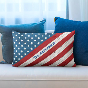 Cojín Lumbar Estrellas Rayas USA Bandera Americana Rústica con