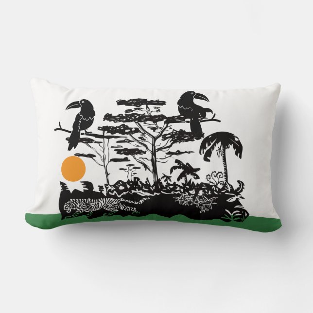Cojín Lumbar Exotic Toucan and Jungle Scene Lumbar Pillow (Anverso)