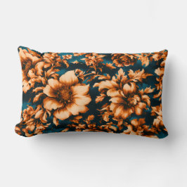 Cojín Lumbar Exquisitas y lujosas flores doradas, hojas en azul